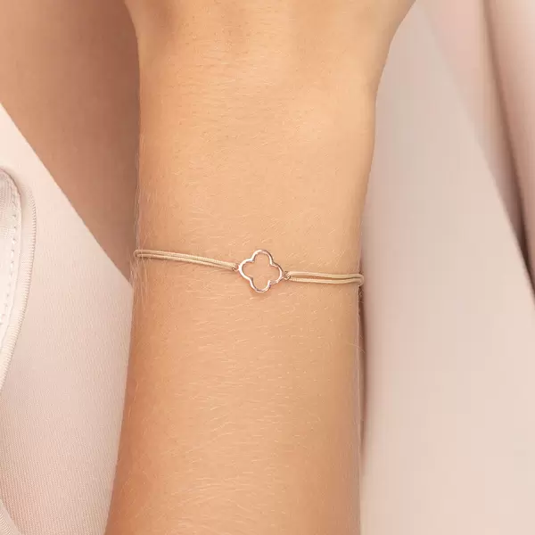 Leaf Jewelry Glücksbändchen GENTLE CLOVER, 14 K Rosegold, Beige
