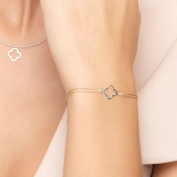 Leaf Jewelry Glücksbändchen GENTLE CLOVER, 14 K Weißgold, Beige