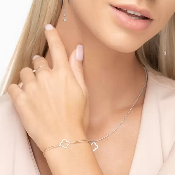 Leaf Jewelry Glücksbändchen GENTLE CLOVER, 14 K Weißgold, Beige