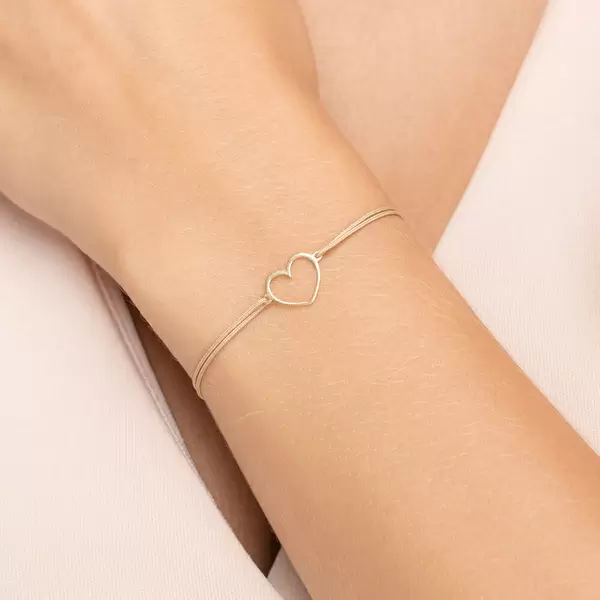 Leaf Jewelry Glücksbändchen GENTLE HEART, 14 K Gelbgold, Beige