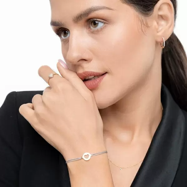 Leaf Jewelry Glücksbändchen Heart, 14 K Gelbgold, Beige