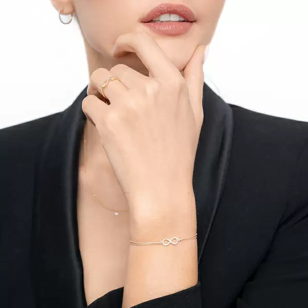 Leaf Jewelry Glücksbändchen Infinity Mit Diamanten, 18 K Gelbgold, Beige