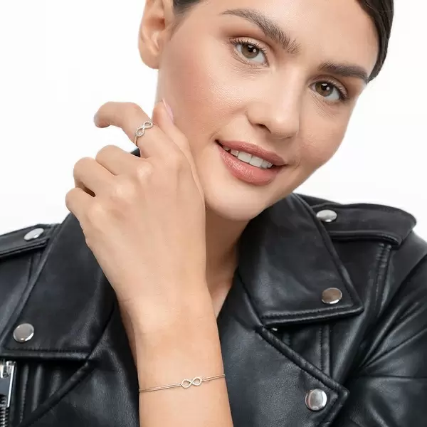 Leaf Jewelry Glücksbändchen Infinity Mit Diamanten, 18 K Rosegold, Schwarz