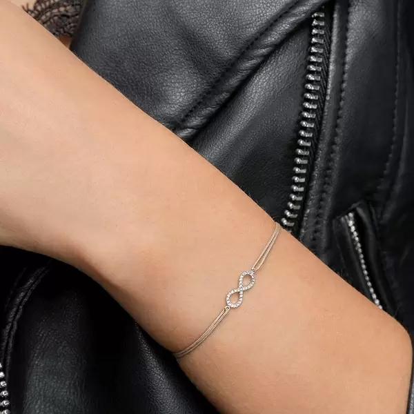 Leaf Jewelry Glücksbändchen Infinity Mit Diamanten, 18 K Weißgold, Beige