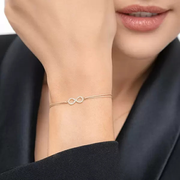 Leaf Jewelry Glücksbändchen Infinity Mit Diamanten, 18 K Weißgold, Beige