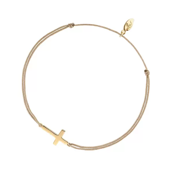 Leaf Jewelry Glücksbändchen Kreuz, 18 K Gelbgold Vergoldet, Beige
