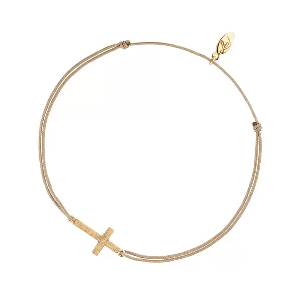 Leaf Jewelry Glücksbändchen Kreuz, 18 K Gelbgold Vergoldet, Beige