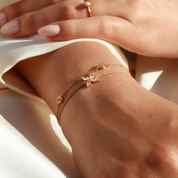 Leaf Jewelry Glücksbändchen Leaf Flower, 18 K Gelbgold Vergoldet, Beige