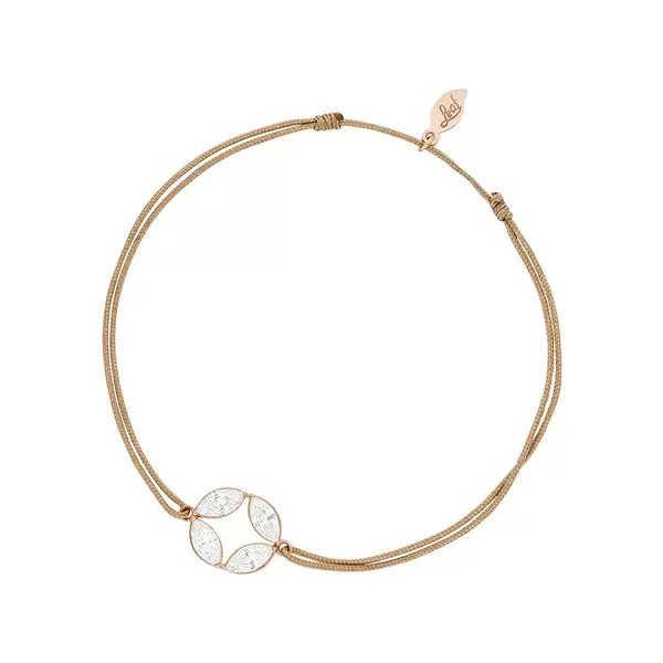Leaf Jewelry Glücksbändchen Round Flower, 18 K Rosegold vergoldet, Beige