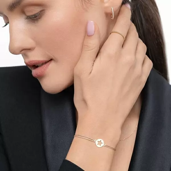 Leaf Jewelry Glücksbändchen Star, 14 K Gelbgold, Beige