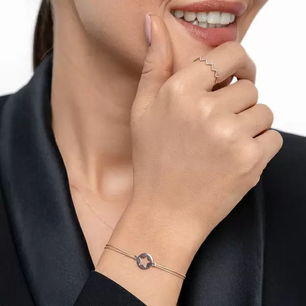 Leaf Jewelry Glücksbändchen Star, 14 K Roségold, Beige