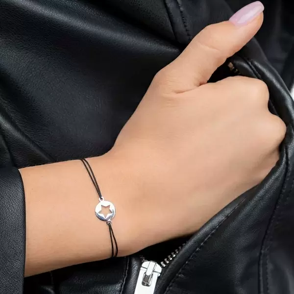 Leaf Jewelry Glücksbändchen Star, 14 K Weißgold, Beige