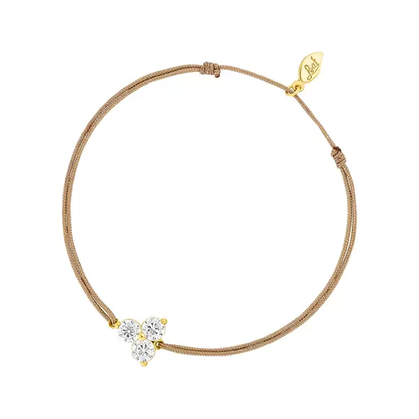 Leaf Jewelry Glücksbändchen Triple Zirkonia, 18 K Gelbgold vergoldet, Beige
