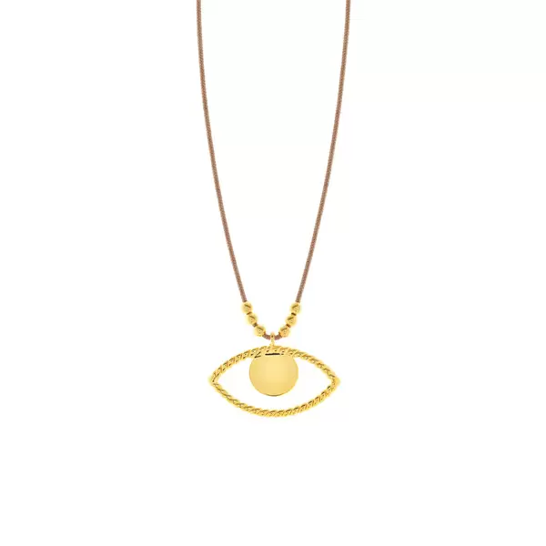Leaf Jewelry Glückshalskettchen Evil Eye, 18 K Gelbgold vergoldet, Beige