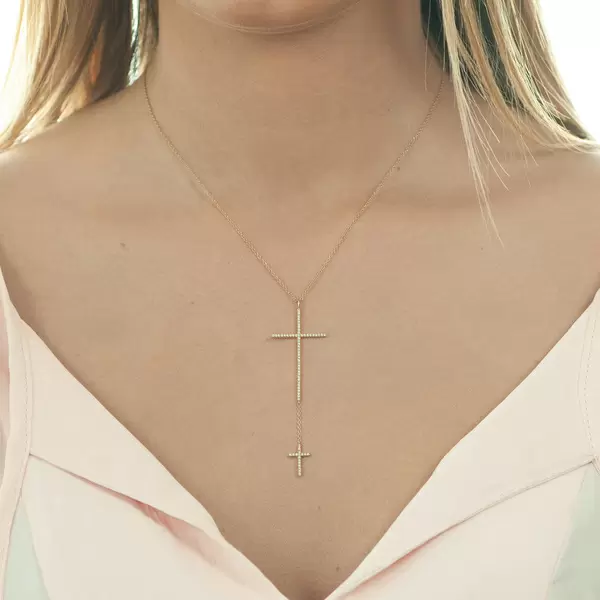 Leaf Jewelry Halskette 2 Kreuze Mit Diamanten, 18 K Rosegold