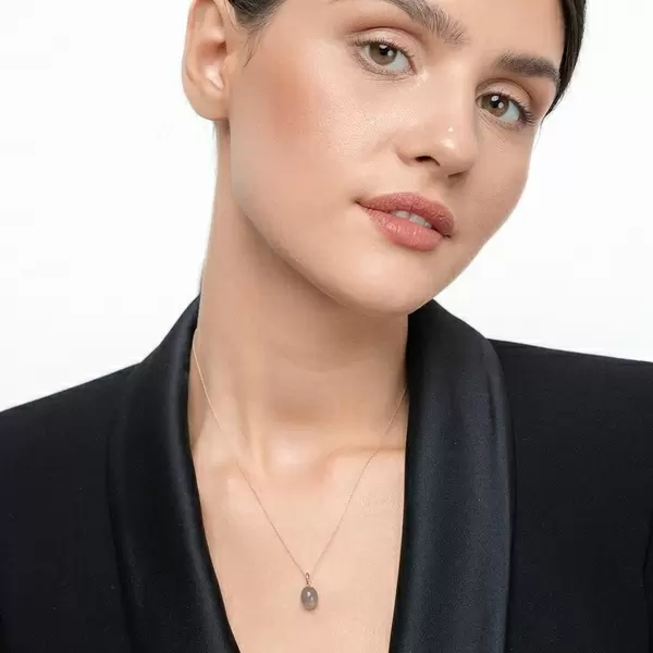 Leaf Jewelry Halskette Cabochon II, 14 K Rosegold, Grauer Mondstein