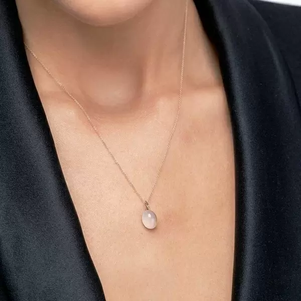 Leaf Jewelry Halskette Cabochon II, 14 K Rosegold, Rosenquarz