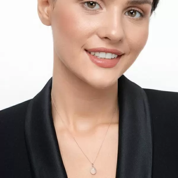 Leaf Jewelry Halskette Cabochon II, 14 K Rosegold, Rosenquarz