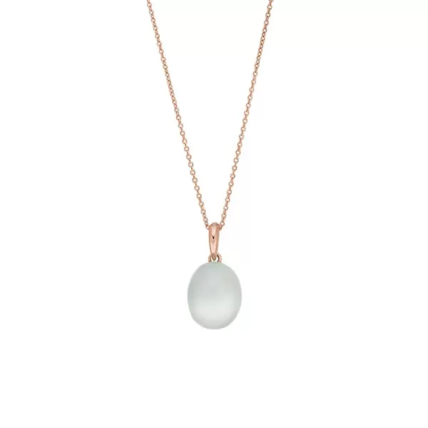 Leaf Jewelry Halskette Cabochon II, 14 K Rosegold, Sea Blue Chalzedon