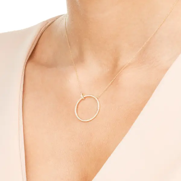 Leaf Jewelry Halskette Circle Groß Mit Diamanten, 18 K Gelbgold