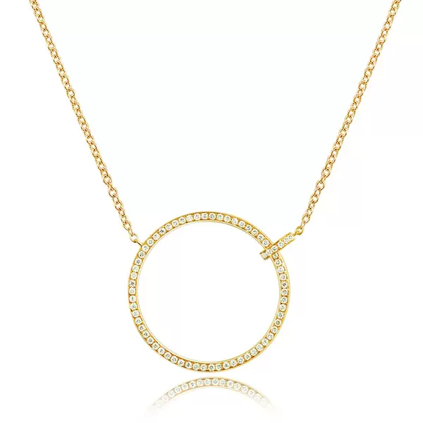 Leaf Jewelry Halskette Circle Groß mit Diamanten, 18 K Gelbgold