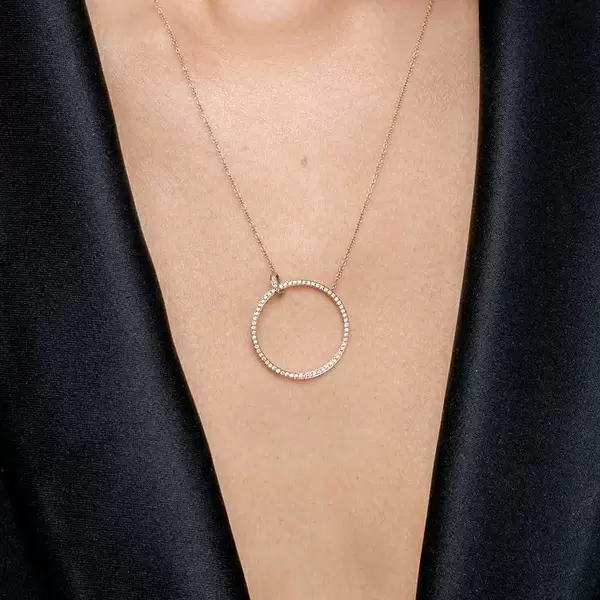 Leaf Jewelry Halskette Circle Groß Mit Diamanten, 18 K Rosegold
