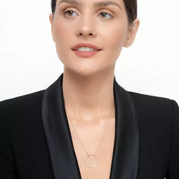 Leaf Jewelry Halskette Circle Groß Mit Diamanten, 18 K Rosegold