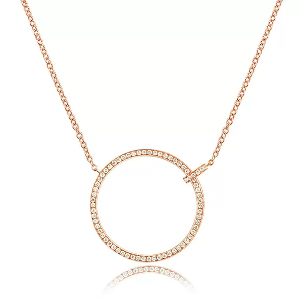 Leaf Jewelry Halskette Circle Groß mit Diamanten, 18 K Rosegold