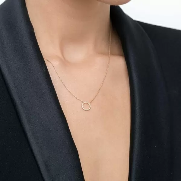 Leaf Jewelry Halskette Circle Mit Diamanten, 18 K Gelbgold