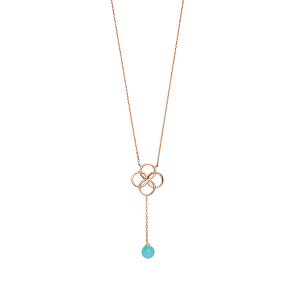 Leaf Jewelry Halskette Clover Charm, Aqua Chalzedon, 18 K Rosegold vergoldet
