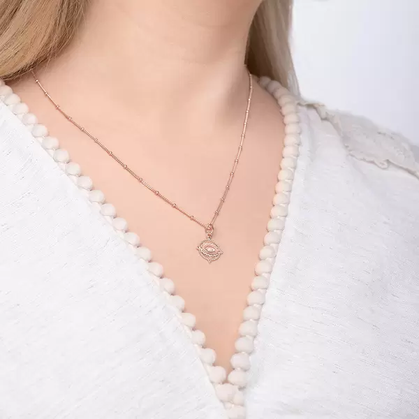 Leaf Jewelry Halskette Evil Eye, 45cm, 18 K Rosegold Vergoldet