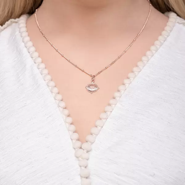 Leaf Jewelry Halskette Evil Eye, 45cm, 18 K Rosegold Vergoldet