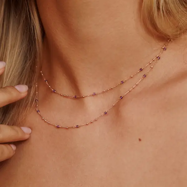 Leaf Jewelry Halskette Flying Gems, Amethyst, 90cm, 18 K Rosegold Vergoldet