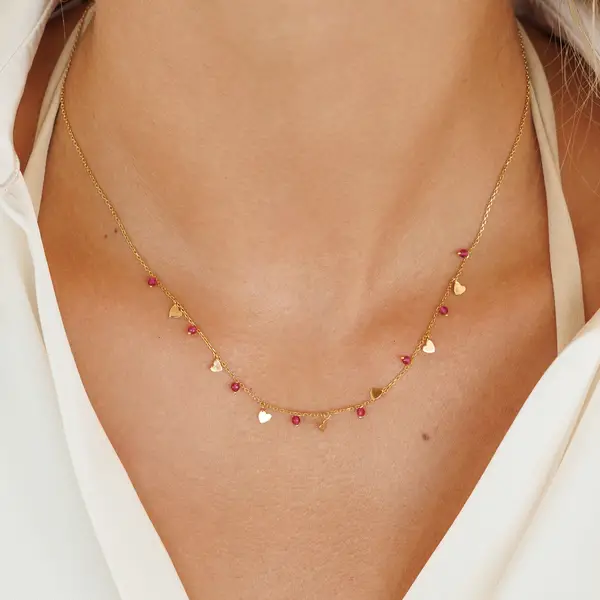 Leaf Jewelry Halskette Hearts Rubin, 18 K Rosegold Vergoldet