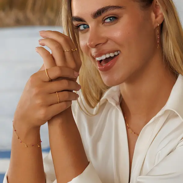 Leaf Jewelry Halskette Hearts Rubin, 18 K Rosegold Vergoldet