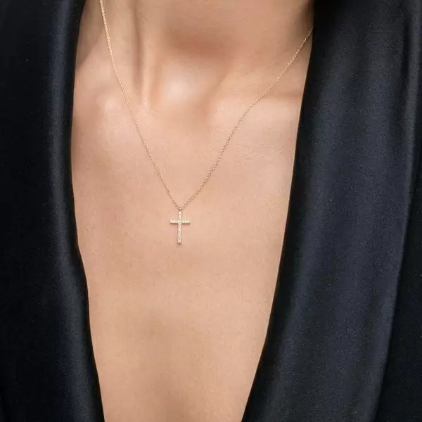 Leaf Jewelry Halskette Kreuz Mit Diamanten, 18 K Gelbgold