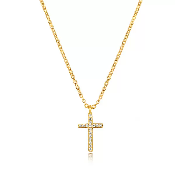 Leaf Jewelry Halskette Kreuz mit Diamanten, 18 K Gelbgold