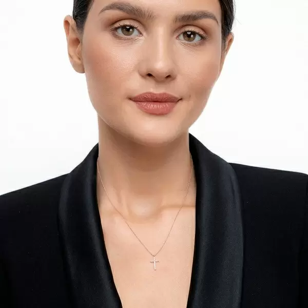 Leaf Jewelry Halskette Kreuz Mit Diamanten, 18 K Rosegold