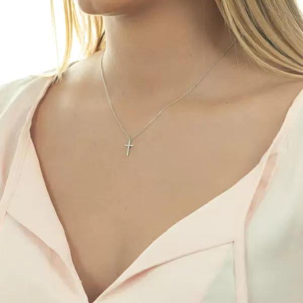 Leaf Jewelry Halskette Kreuz Mit Diamanten, 18 K Weißgold