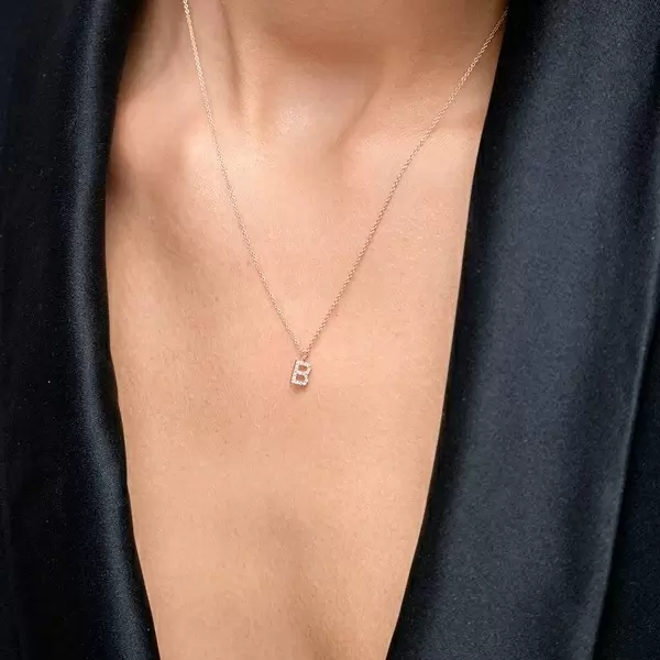 Leaf Jewelry Halskette Letter "B", 14 K Rosegold Mit Diamanten