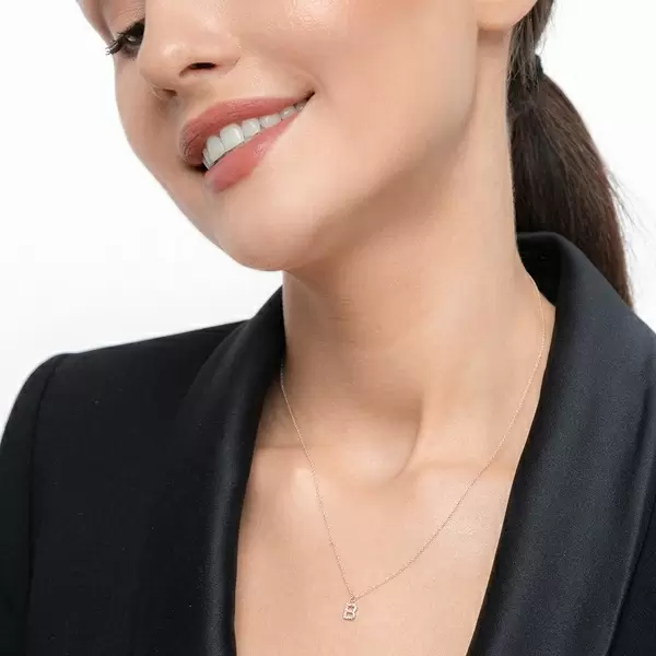 Leaf Jewelry Halskette Letter "B", 14 K Rosegold Mit Diamanten
