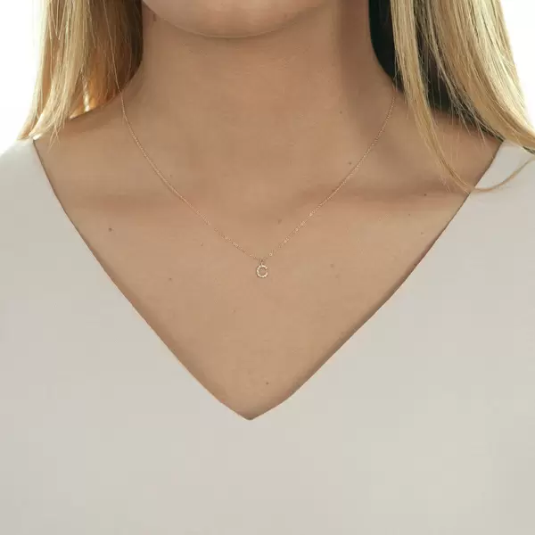 Leaf Jewelry Halskette Letter "C", 14 K Rosegold Mit Diamanten