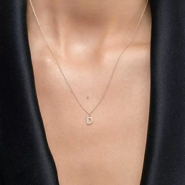 Leaf Jewelry Halskette Letter "D", 14 K Rosegold Mit Diamanten