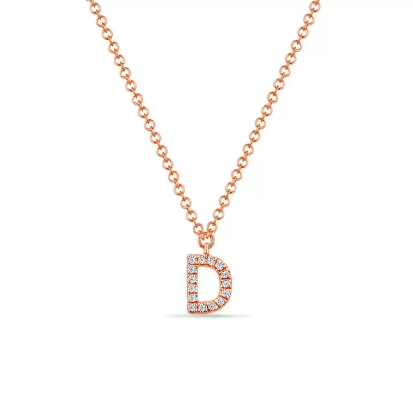 Leaf Jewelry Halskette Letter "D", 14 K Rosegold mit Diamanten