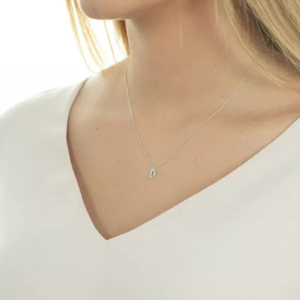 Leaf Jewelry Halskette Letter "D", 14 K Weißgold Mit Diamanten