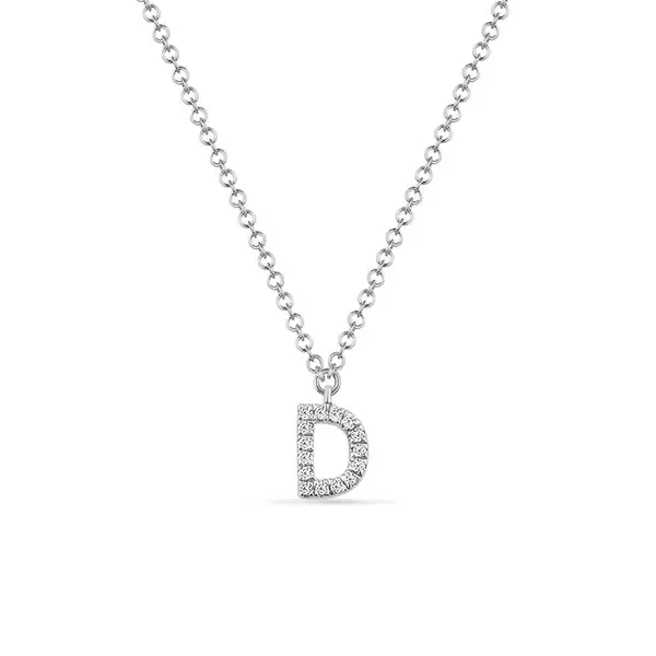 Leaf Jewelry Halskette Letter "D", 14 K Weißgold mit Diamanten