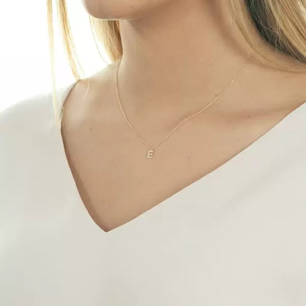 Leaf Jewelry Halskette Letter "E", 14 K Rosegold Mit Diamanten