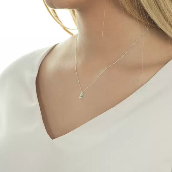 Leaf Jewelry Halskette Letter "E", 14 K Weißgold Mit Diamanten