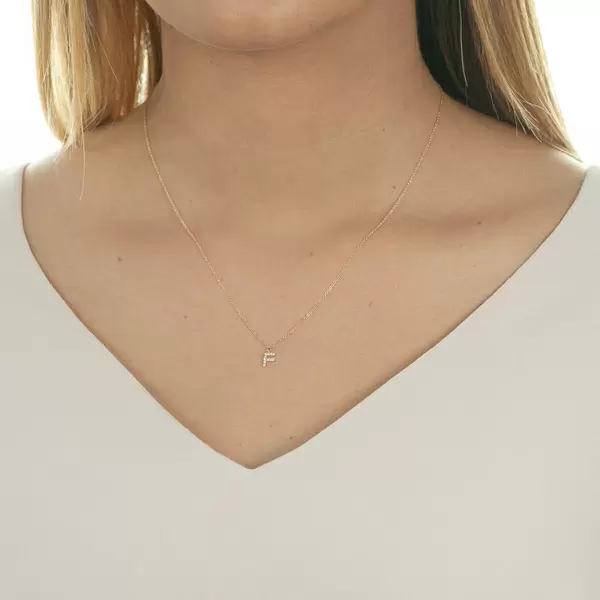 Leaf Jewelry Halskette Letter "F", 14 K Rosegold Mit Diamanten