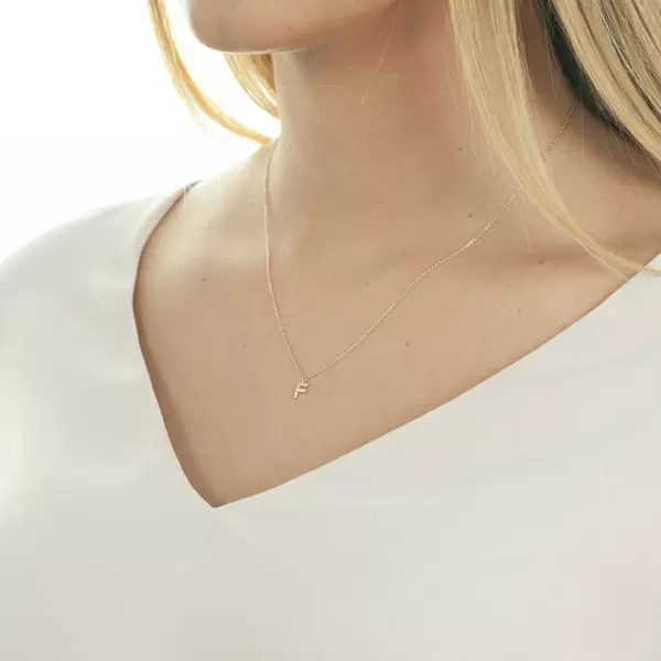 Leaf Jewelry Halskette Letter "F", 14 K Rosegold Mit Diamanten
